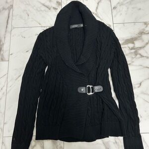Ralph Lauren Black Cable Knit sweater with Buckle
